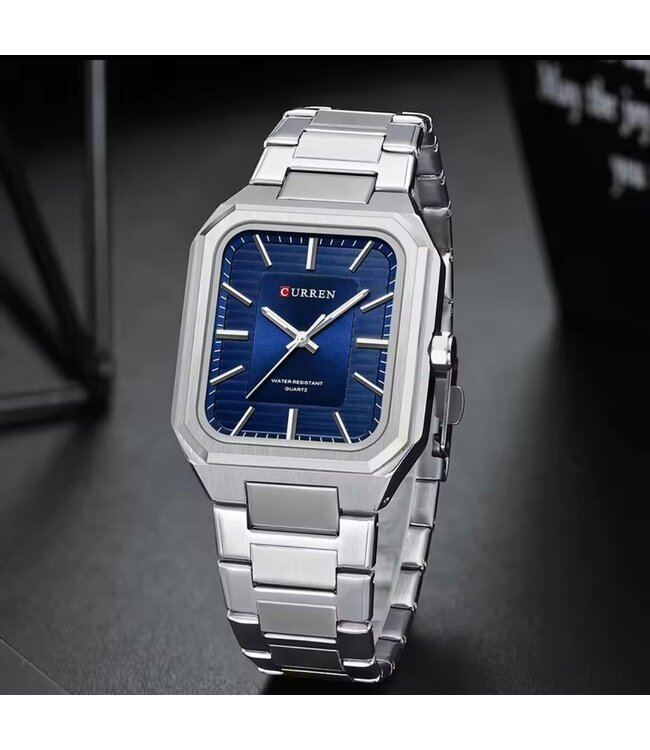 Curren Luxe Herenhorloges  Zilver Blauw - Gratis Armband bij elke bestelling (twv €29,95)