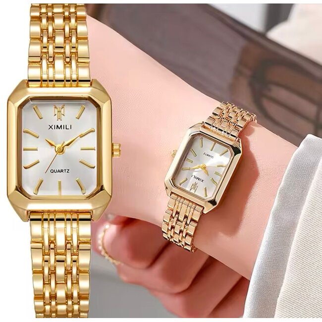 Ximili  Dameshorloge Goud (Parelmoer Wit/Zwart)