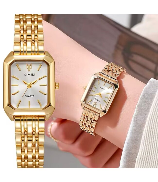 Ximili  Dameshorloge Goud (Parelmoer Wit/Zwart)