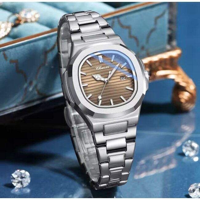 Chenxi Luxe Dameshorloge Zilver (Bruin/Blauw)