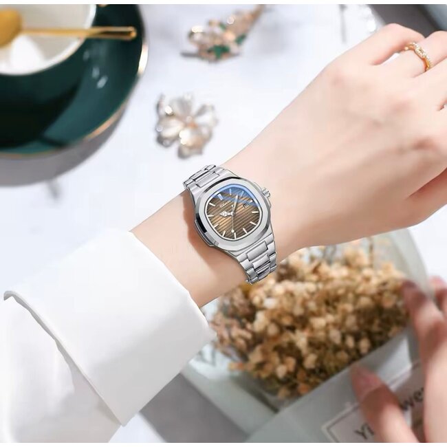 Chenxi Luxe Dameshorloge Zilver (Bruin/Blauw)