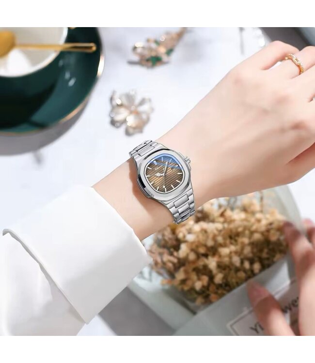 Chenxi Luxe Dameshorloge  Zilver  Bruin - Gratis Armband bij elke bestelling (twv €29,95)