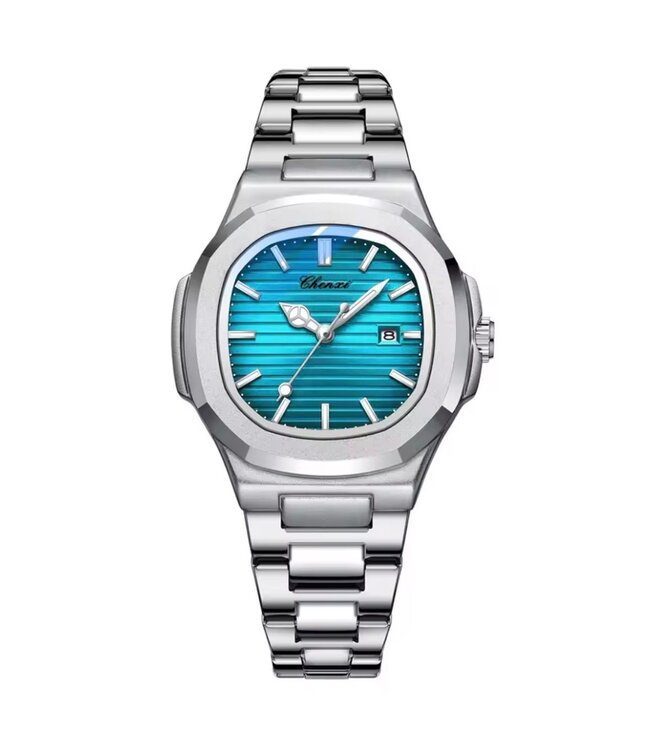 Chenxi Luxe Dameshorloge  Zilver  Lichtblauw - Gratis Armband bij elke bestelling (twv €29,95)
