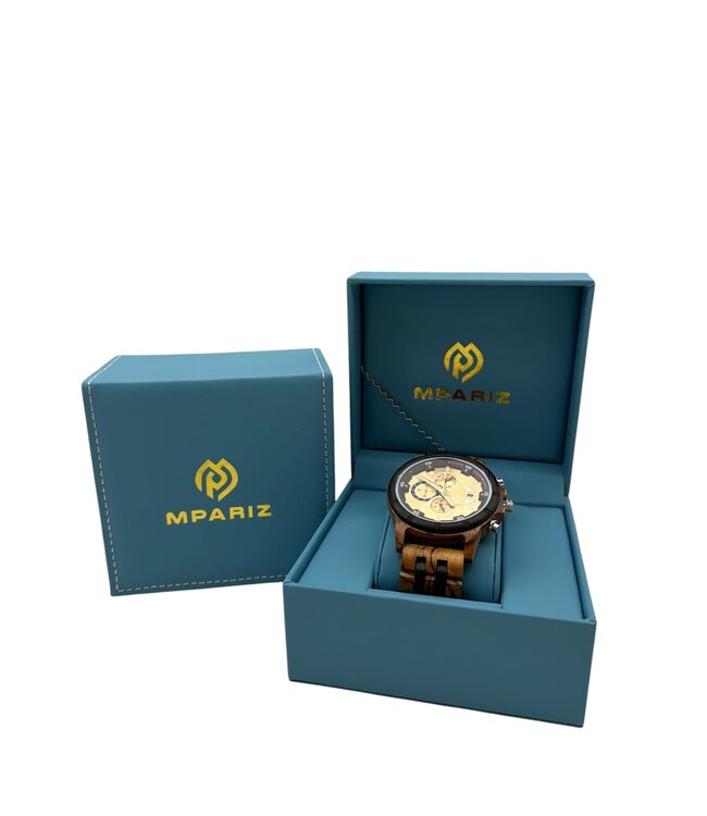 Houten Horloge Luxe Herenhorloge Lichtbruin Goud