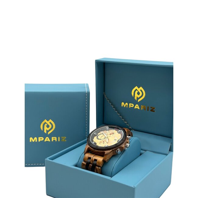 Houten Horloge Luxe Herenhorloge Lichtbruin Goud