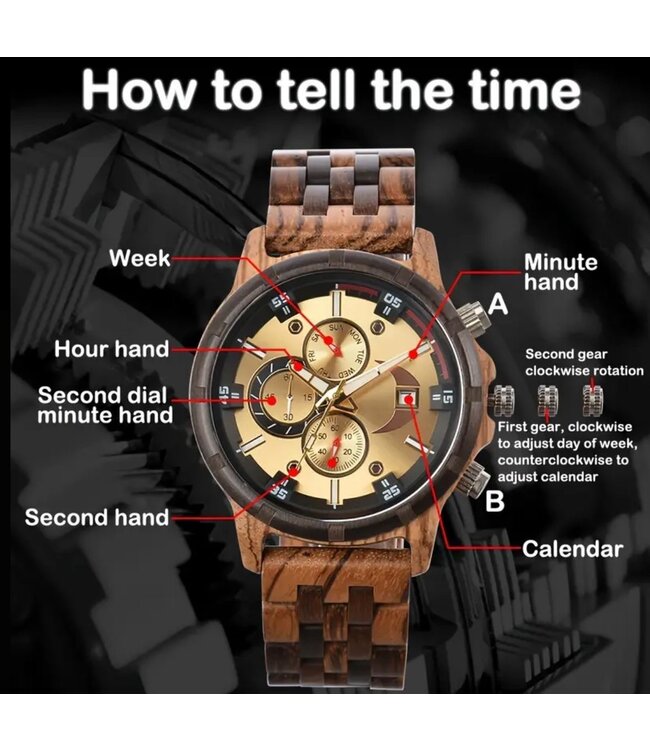 Houten Horloge Luxe Herenhorloge Lichtbruin Goud