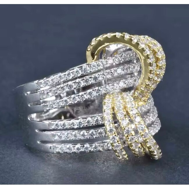 Mpariz Luxe Dames Ring Zilver Goud  Zirkonia