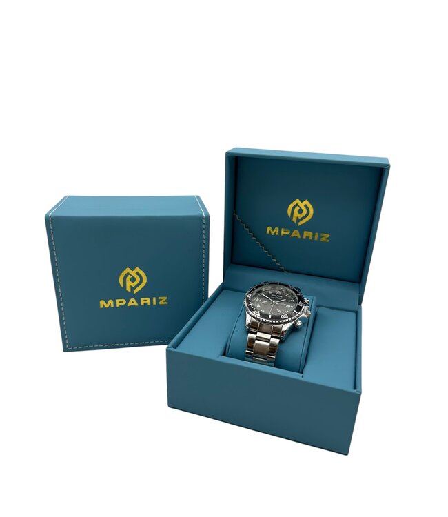 Mpariz Luxe Herenhorloges Zilver Zwart - Gratis Armband bij elke bestelling (twv €29,95)