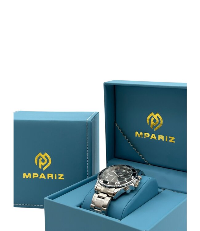 Mpariz Luxe Herenhorloges Zilver Zwart - Gratis Armband bij elke bestelling (twv €29,95)