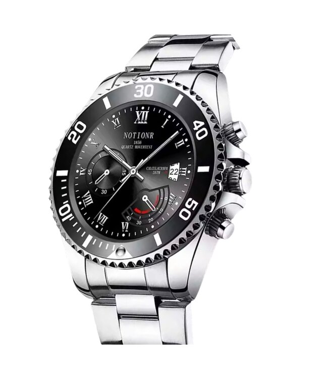 Mpariz Luxe Herenhorloges Zilver Zwart - Gratis Armband bij elke bestelling (twv €29,95)