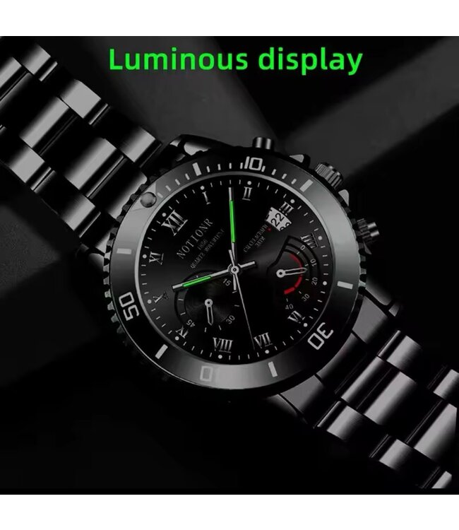 Mpariz Luxe Herenhorloges Zilver Zwart - Gratis Armband bij elke bestelling (twv €29,95)