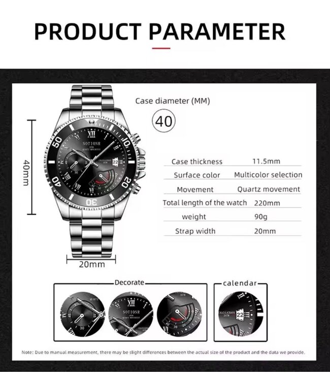 Mpariz Luxe Herenhorloges Zilver Zwart - Gratis Armband bij elke bestelling (twv €29,95)