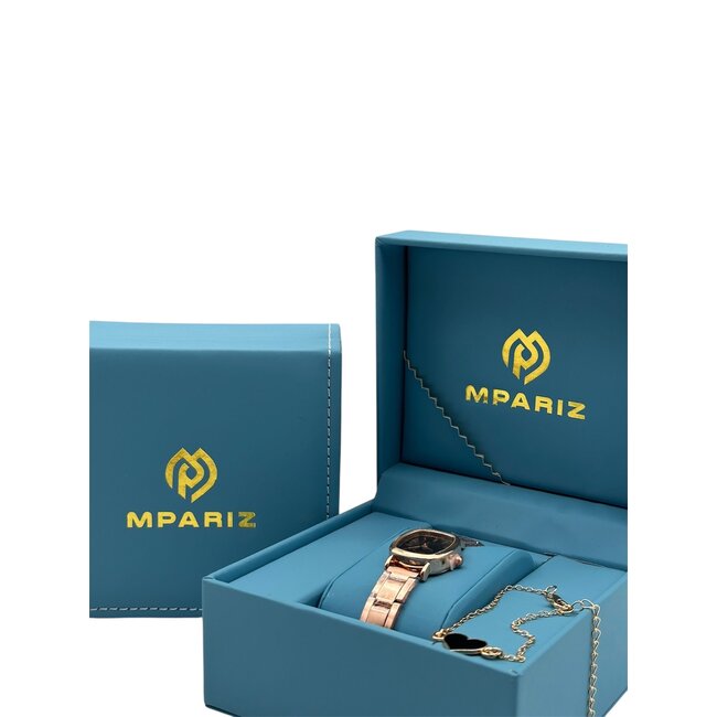 Mpariz Luxe Dameshorloge met Armband   Rosé Zwart