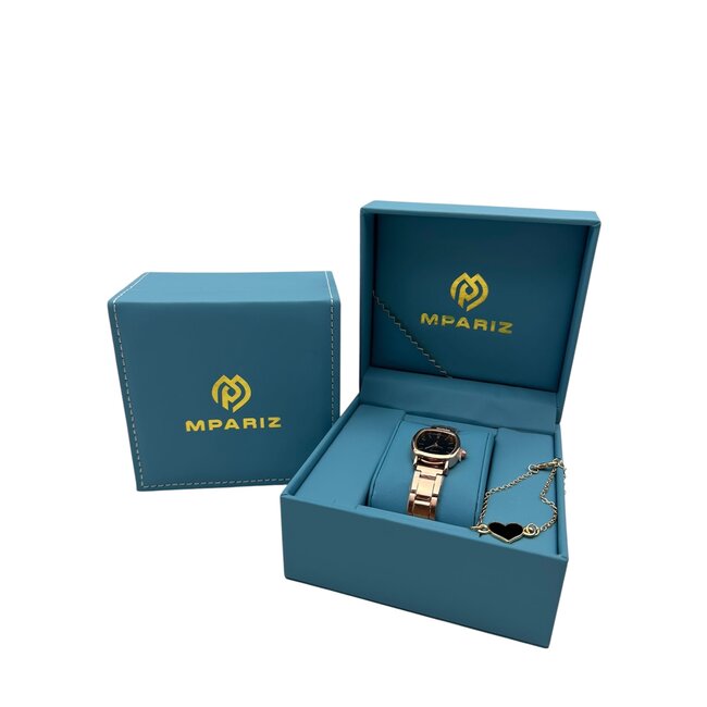 Mpariz Luxe Dameshorloge met Armband   Rosé Zwart