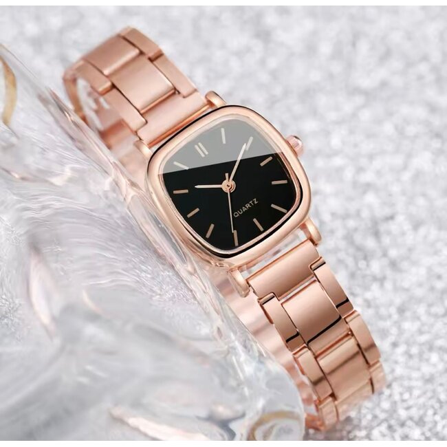 Mpariz Luxe Dameshorloge met Armband   Rosé Zwart