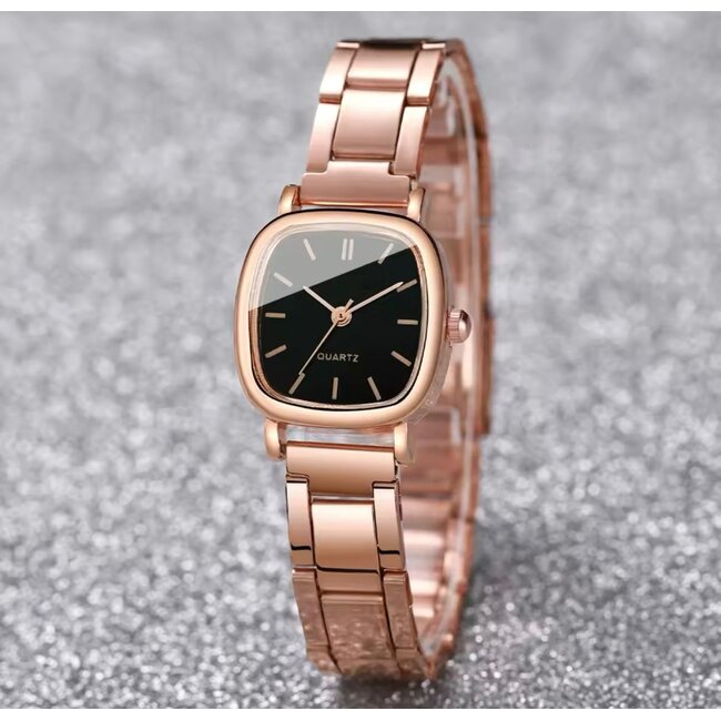 Mpariz Luxe Dameshorloge met Armband   Rosé Zwart