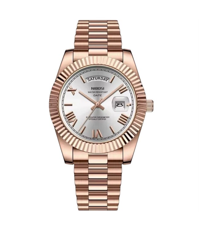 Nibosi   Herenhorloge    Rosé & Parelmoer Wit - Gratis Armband bij elke bestelling (twv €29,95)