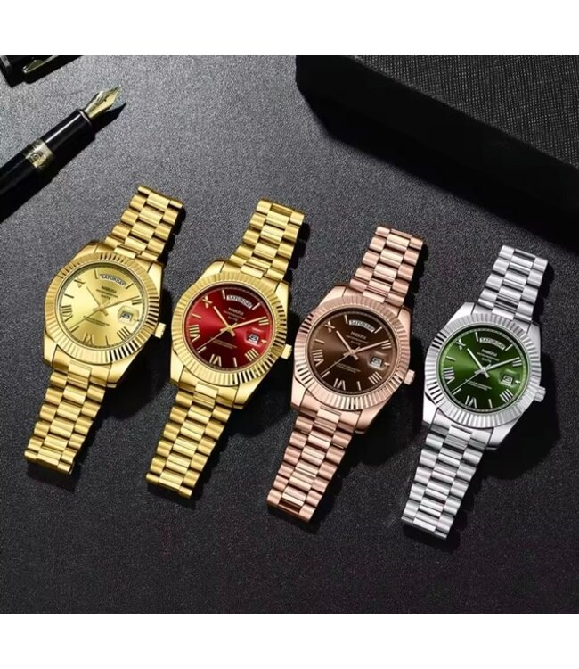 Nibosi   Herenhorloge    Rosé & Parelmoer Wit - Gratis Armband bij elke bestelling (twv €29,95)