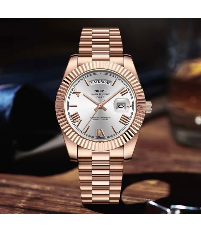 Nibosi   Herenhorloge    Rosé & Parelmoer Wit