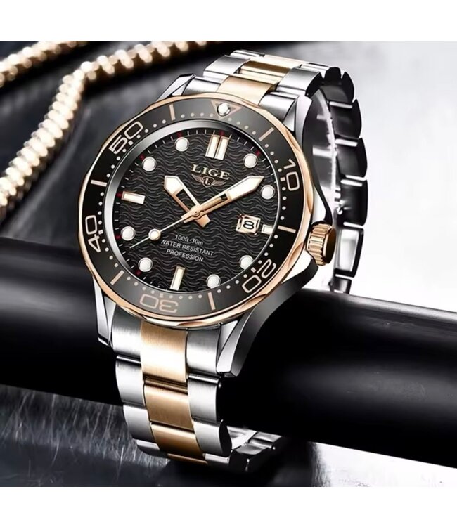 Lige Luxe Herenhorloges Goud  Zwart