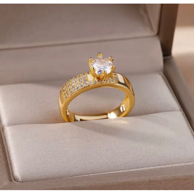 Mpariz luxe Dames Ring  Verstelbare Ring Goud met Zirkonia