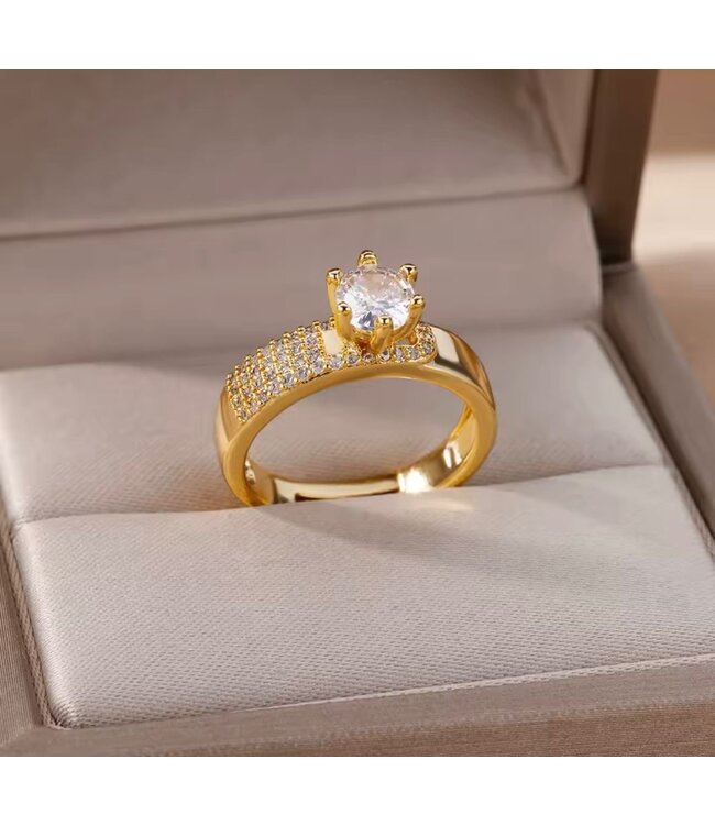 Mpariz luxe Dames Ring  Verstelbare Ring Goud met Zirkonia