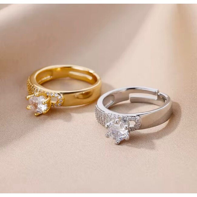 Mpariz luxe Dames Ring  Verstelbare Ring Goud met Zirkonia