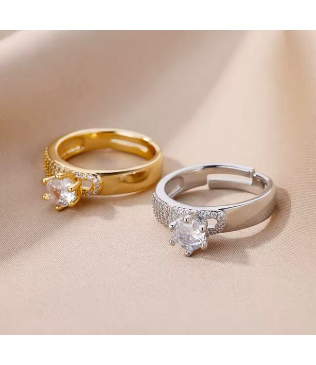 Mpariz luxe Dames Ring  Verstelbare Ring Goud met Zirkonia