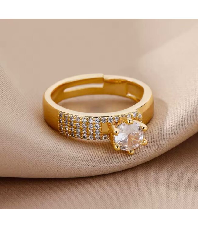 Mpariz luxe Dames Ring  Verstelbare Ring Goud met Zirkonia