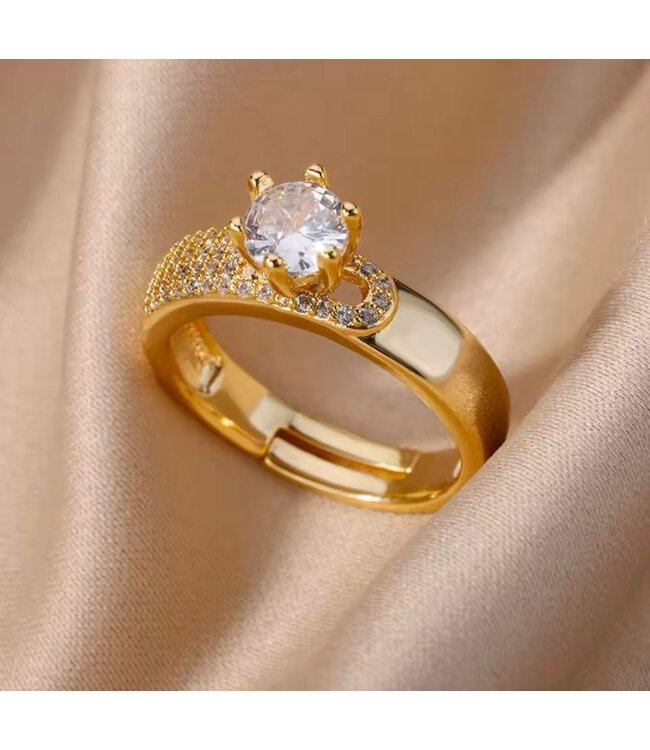 Mpariz luxe Dames Ring  Verstelbare Ring Goud met Zirkonia