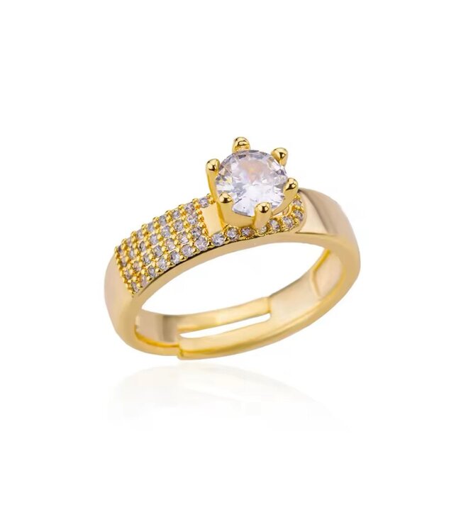 Mpariz luxe Dames Ring  Verstelbare Ring Goud met Zirkonia