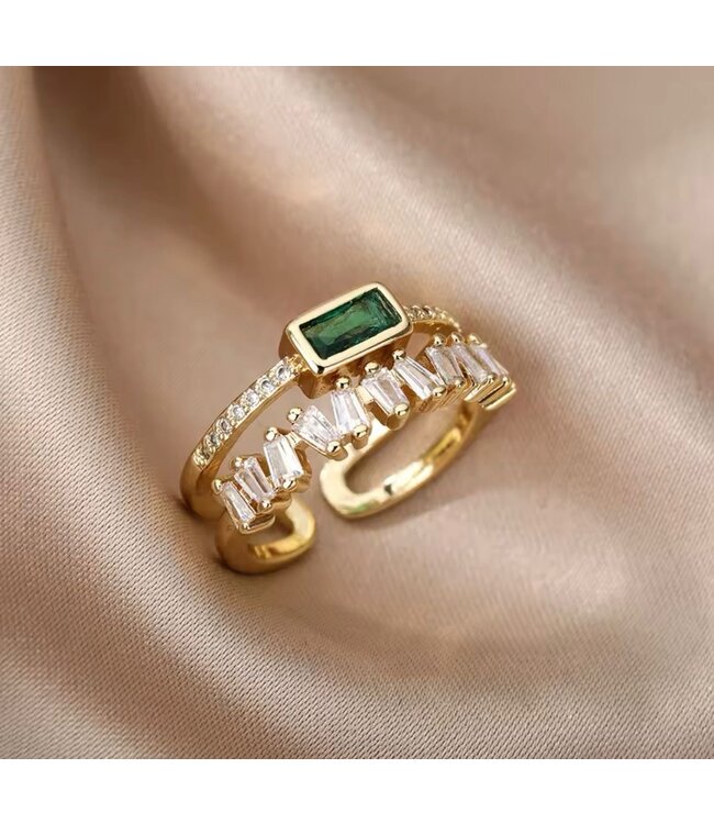 Mpariz Luxe Dames Ring  Dubbellaagse Zirkoon Ring