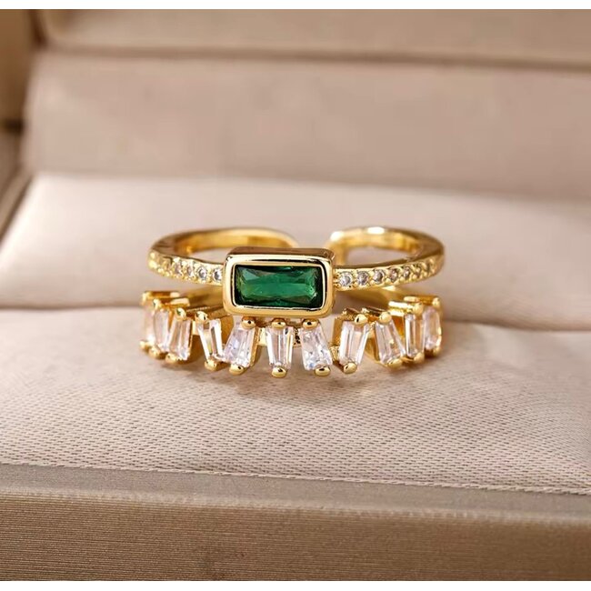 Mpariz Luxe Dames Ring  Dubbellaagse Zirkoon Ring