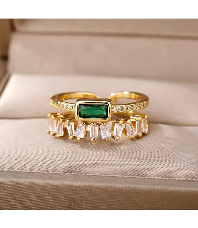 Mpariz Luxe Dames Ring  Dubbellaagse Zirkoon Ring