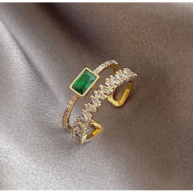 Mpariz Luxe Dames Ring  Dubbellaagse Zirkoon Ring