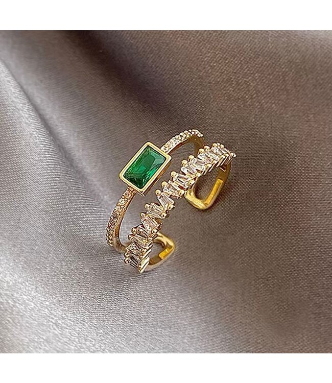 Mpariz Luxe Dames Ring  Dubbellaagse Zirkoon Ring