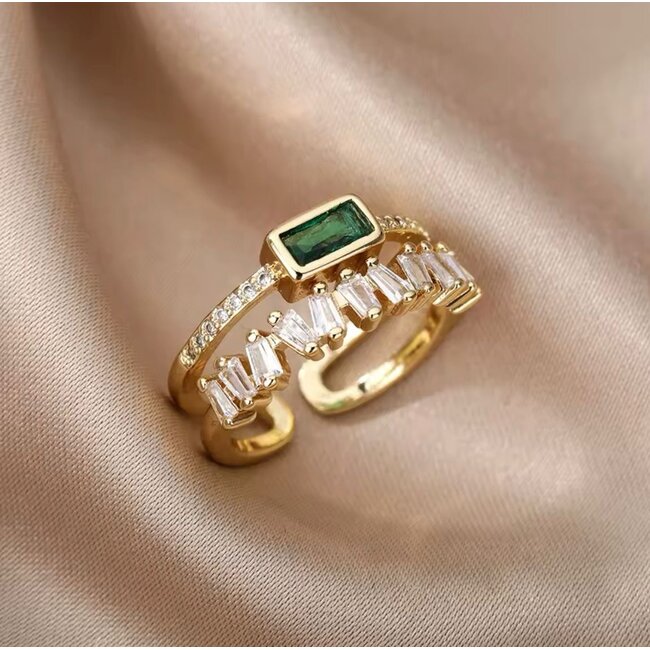 Mpariz Luxe Dames Ring  Dubbellaagse Zirkoon Ring