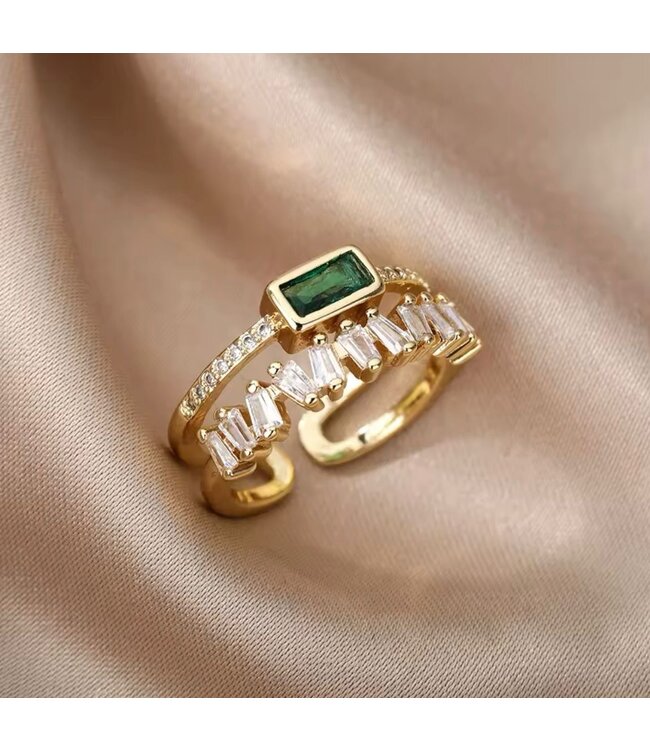 Mpariz Luxe Dames Ring  Dubbellaagse Zirkoon Ring