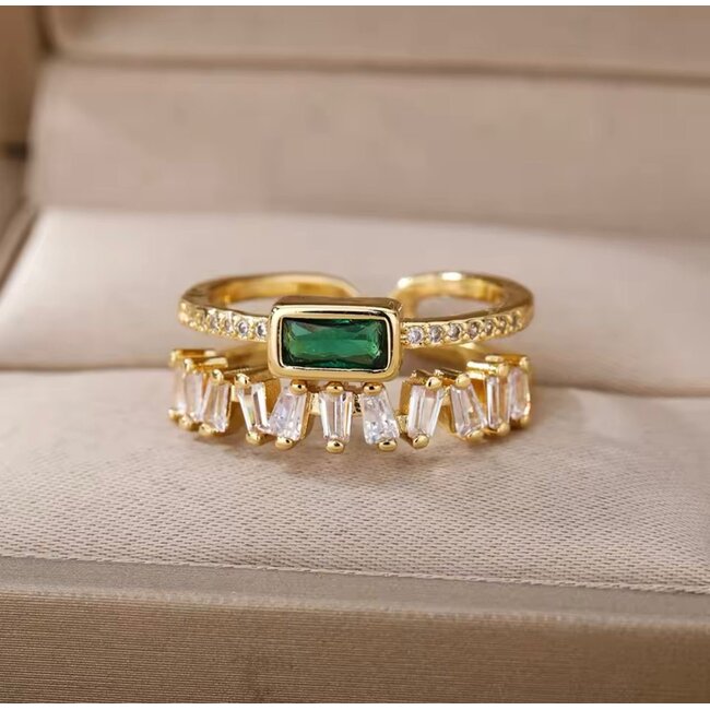 Mpariz Luxe Dames Ring  Dubbellaagse Zirkoon Ring