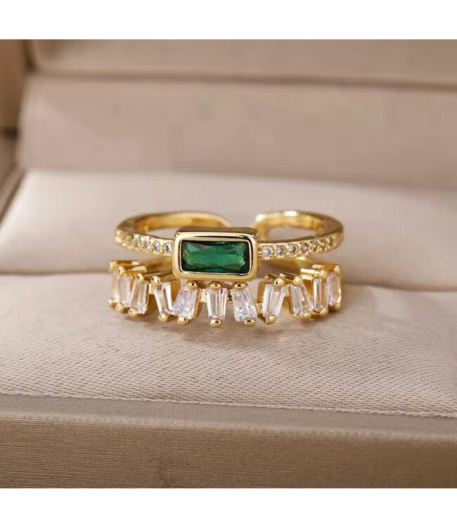 Mpariz Luxe Dames Ring  Dubbellaagse Zirkoon Ring