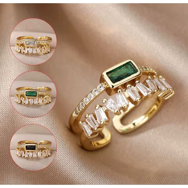 Mpariz Luxe Dames Ring  Dubbellaagse Zirkoon Ring