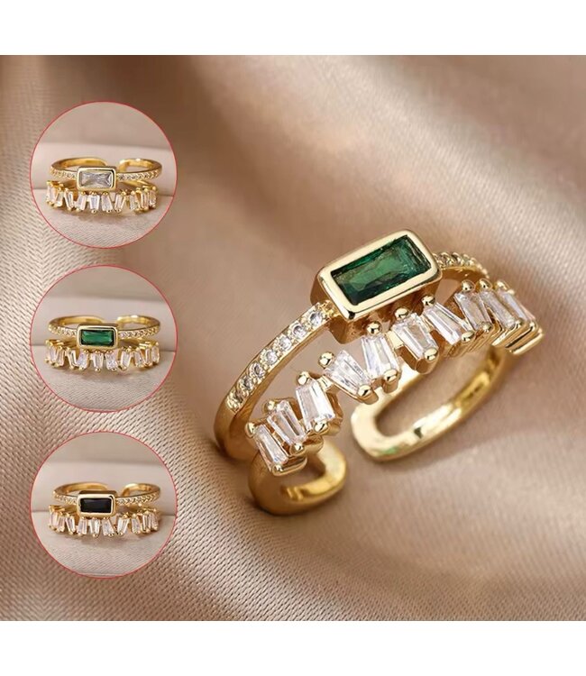 Mpariz Luxe Dames Ring  Dubbellaagse Zirkoon Ring