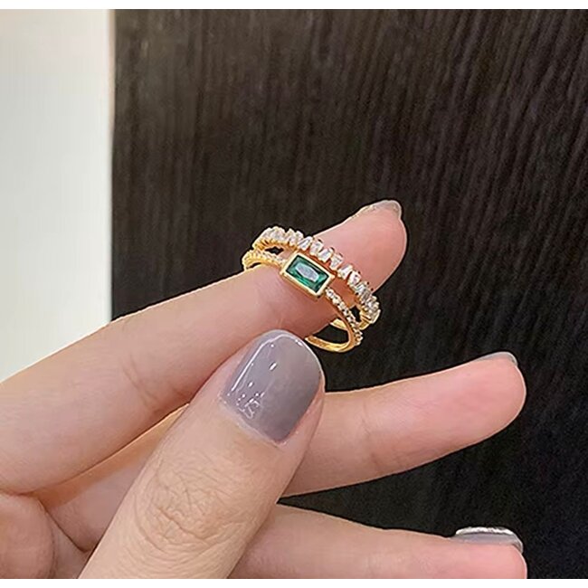 Mpariz Luxe Dames Ring  Dubbellaagse Zirkoon Ring