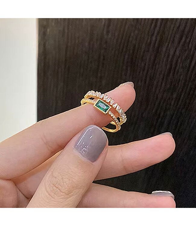 Mpariz Luxe Dames Ring  Dubbellaagse Zirkoon Ring