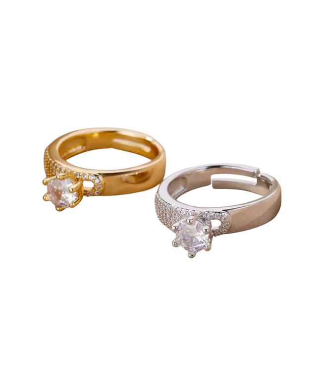Mpariz luxe Dames Ring  Verstelbare Ring Goud met Zirkonia