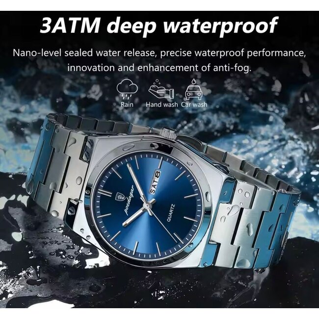 Poedagar Azure – herenhorloge met stalen band en modern design