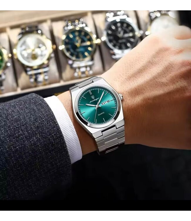 Poedagar Luxe Herenhorloges Zilver - Gratis Armband bij elke bestelling (twv €29,95)