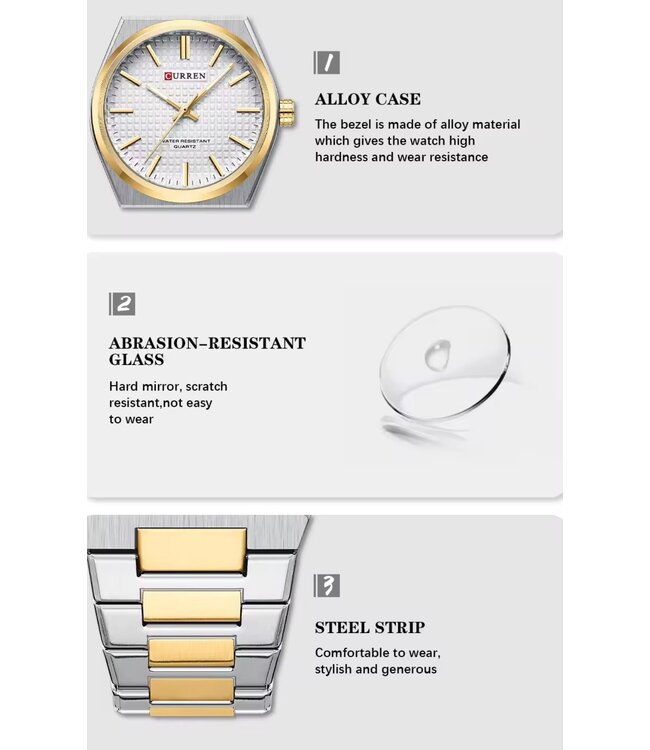 Curren  Herenhorloge Zilver Goud & Wit