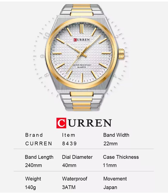 Curren  Herenhorloge Zilver Goud & Wit
