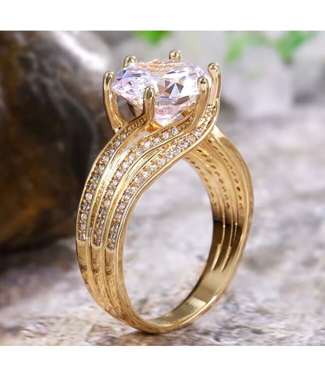 Mpariz luxe Dames Ring  Goud Kleur met Zirkonia  Diameter 18